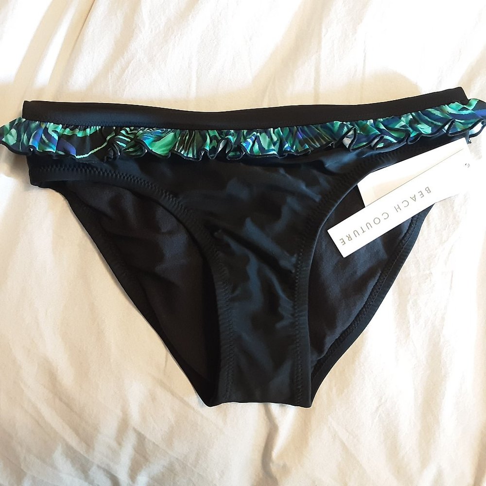 🌞 Beach Couture Black Ruffle Bikini Bottom | New! 10